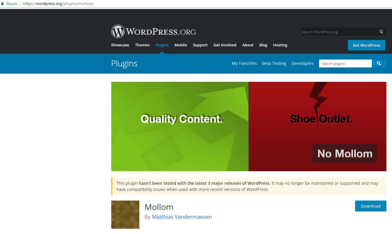 Mollom nel sito WordPress.Org